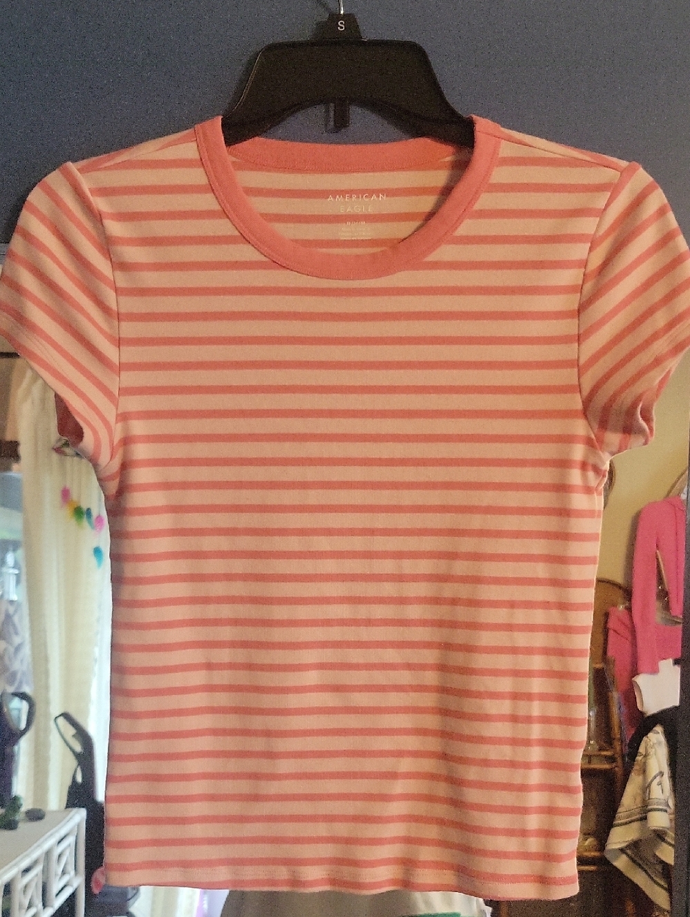AE Striped Coral and Peach Crew Baby Tee